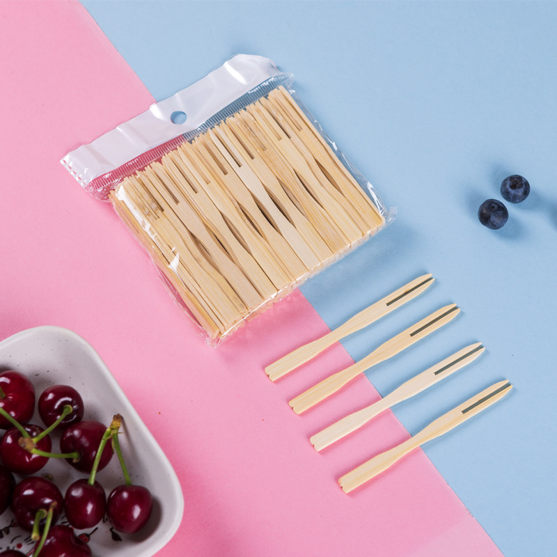 Bamboo Cutlery Set - 100/200/750 قطعة شوكة الفاكهة القابل للتصرف