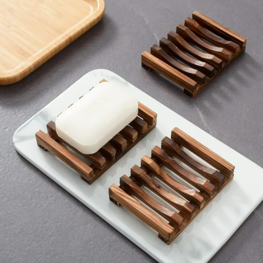 Bamboo Cutlery Set - طبق صابون خشبي للحمام للاستحمام، تصميم
